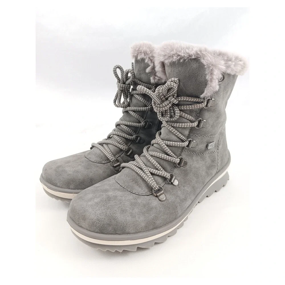 Remonte TEX Waterproof Grey Faux Suede Fur Lined Lace Up Winter Boots‎ Size 36